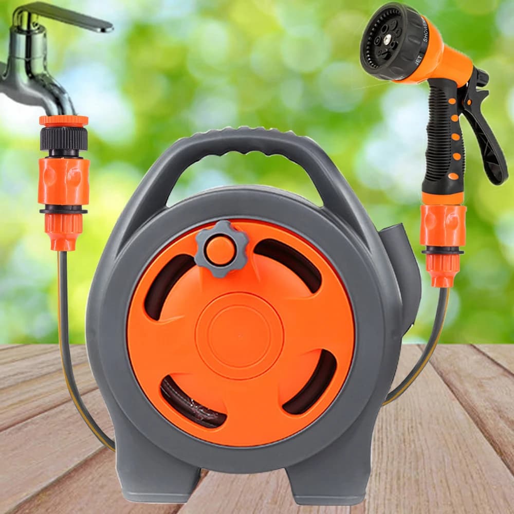 12m Portable Garden Wrap With Water Gun Set For Outdoor Backyard Plants, Irrigation, Car Wash Pipe, Sprayer Storage Rack