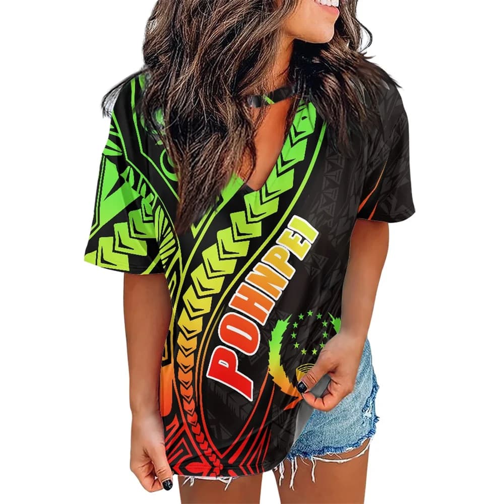 T-shirt Oversize allentata estiva di trasporto di goccia camicetta a tunica con scollo a v Casual t-shirt da uomo con stampa polinesiana tribale Samoa Pohnpei Islands