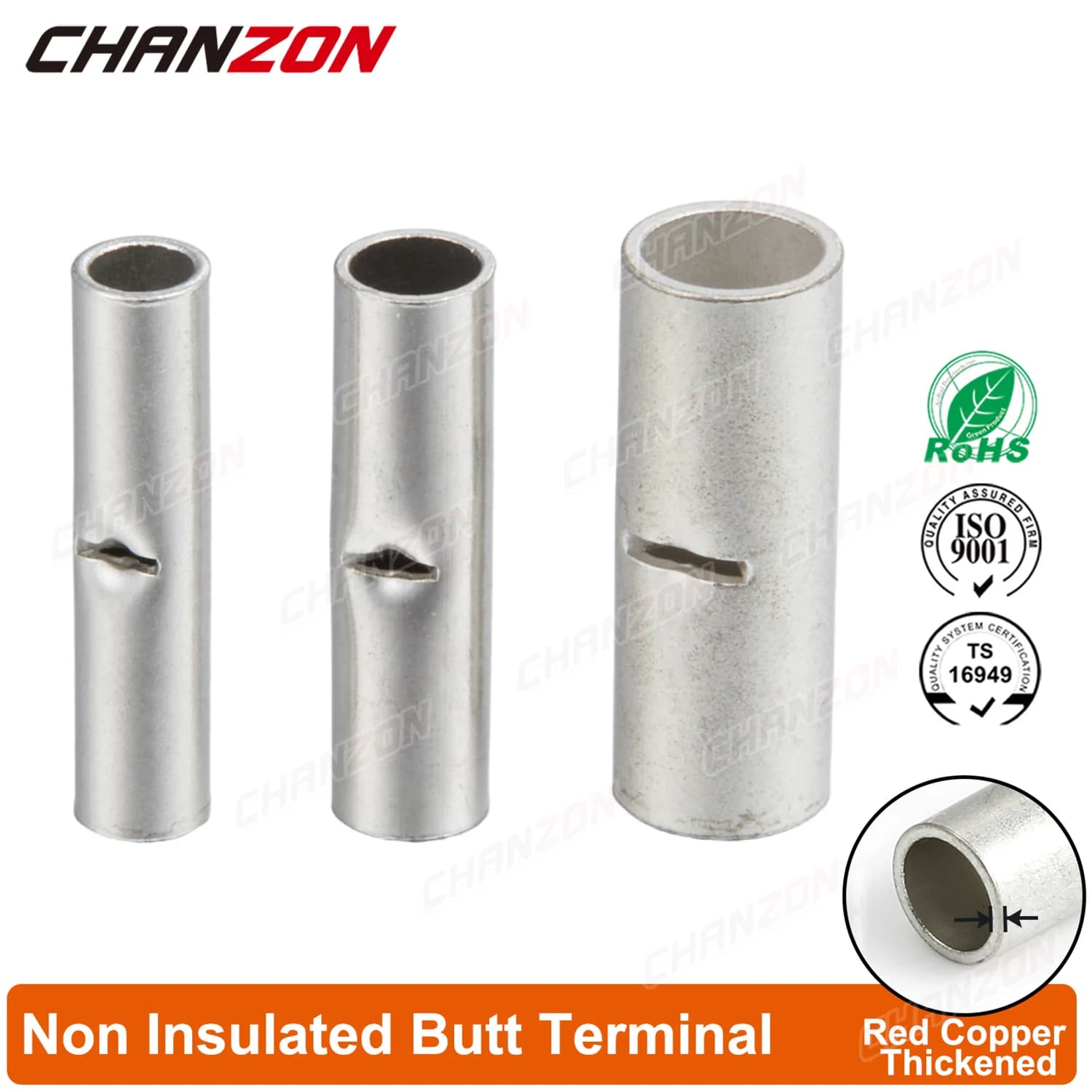 50PCS BN1.25 BN2 BN5.5 Tinned Red Copper Non Insulated Butt Joint Wire Connectors Crimp Splices Cable Sleeve Terminals 22-10Awg