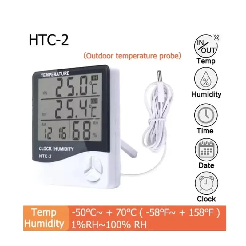 HTC-2/HTC-1 LCD Digital Temperature Humidity Meter hygrometer for indoors and outdoors for home with watch