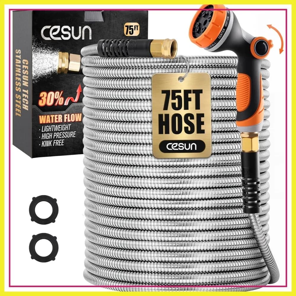 Tubo da Giardino in Metallo da 22,8 m, Acciaio Inossidabile Resistente, con Ugello a 10 Funzioni, Anti-Piega e Flessibile, Leggero, Antiruggine per Giardino, Camper, Bagno Animali Domestici, Esterni