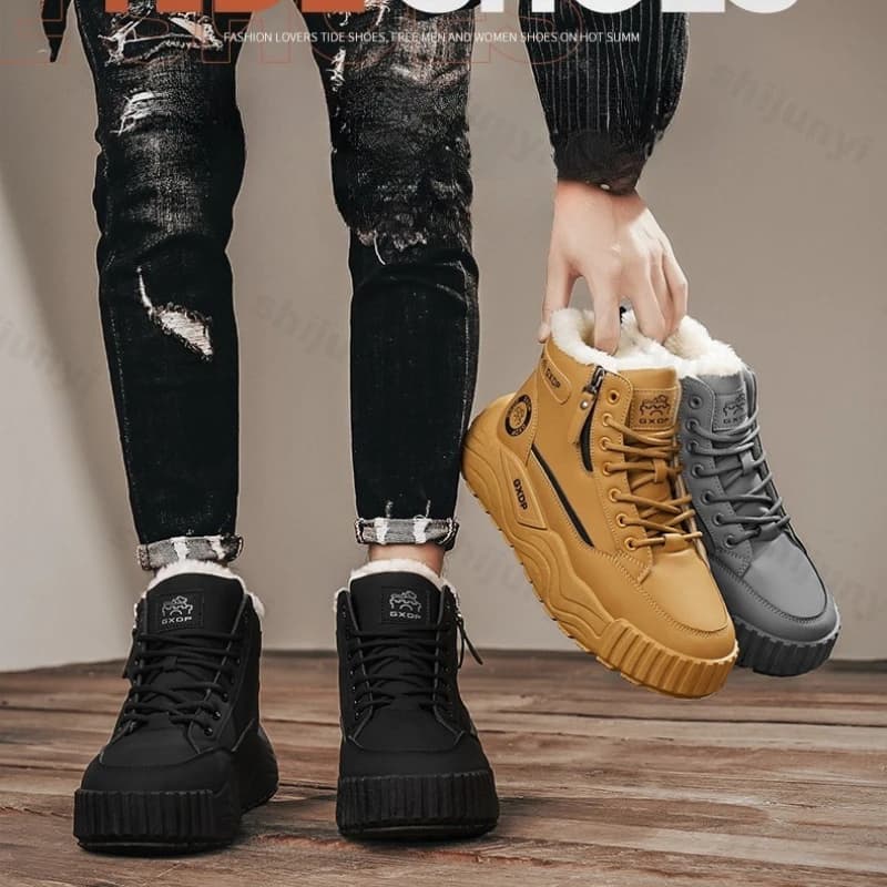 Stivali da neve da uomo di grandi dimensioni 2025 Inverno Nuovo peluche Addensare Scarpe di cotone con plateau Moda Cerniera laterale Aumenta l'altezza Scarpe calde