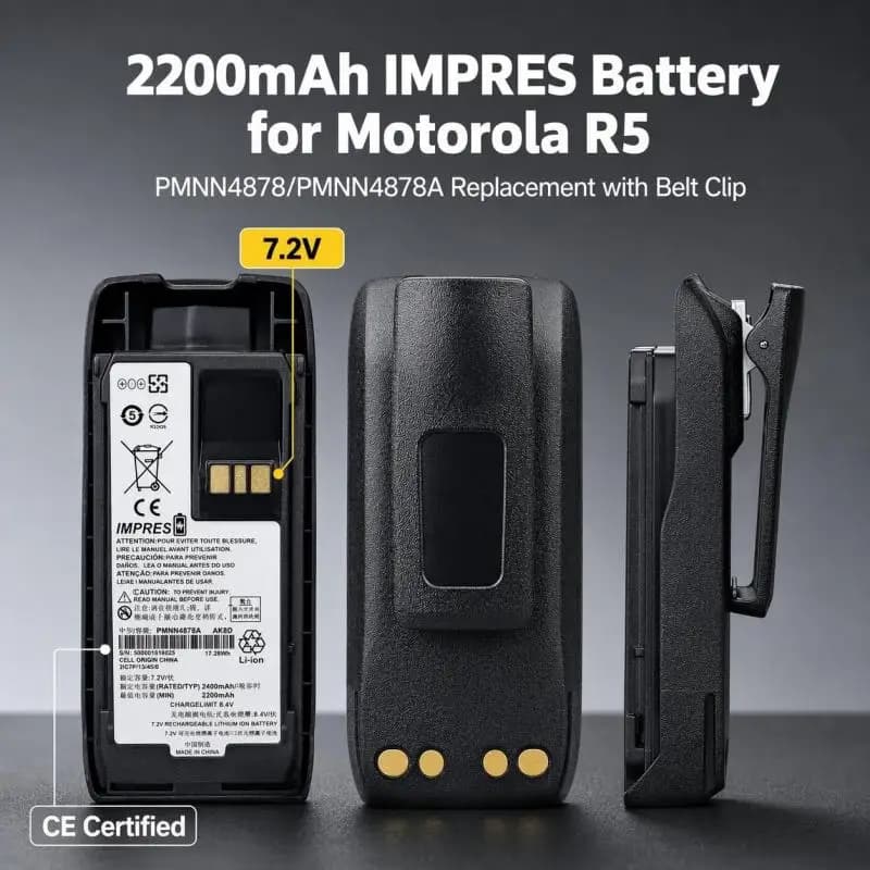 PMNN4878 PMNN4878A IMPRES Lithium Battery 7.2V 2200mAh Replacement Battery For Motorola R5 Radio Equipped with Belt Clip