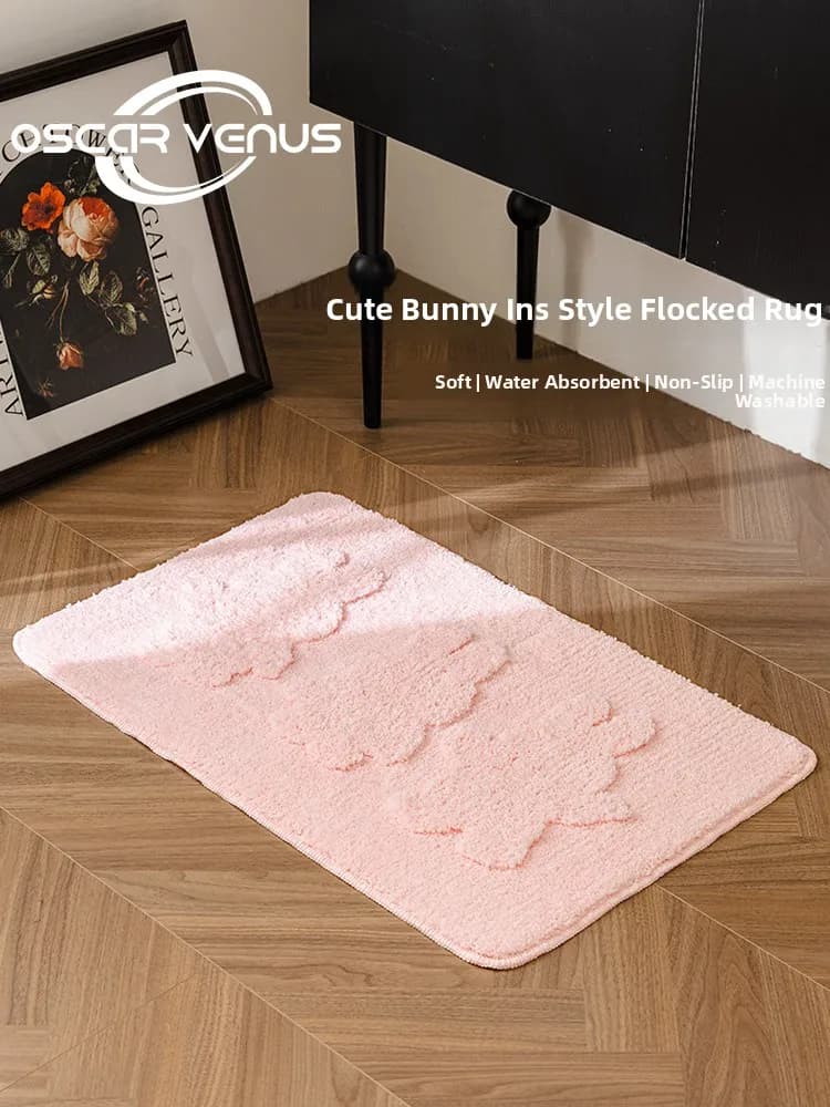 Adorable Rabbit Anti-Slip Floor Mat Children's Room Bathroom Machine Washable Soft Home Textile Entrance Door Mat Water Absor...