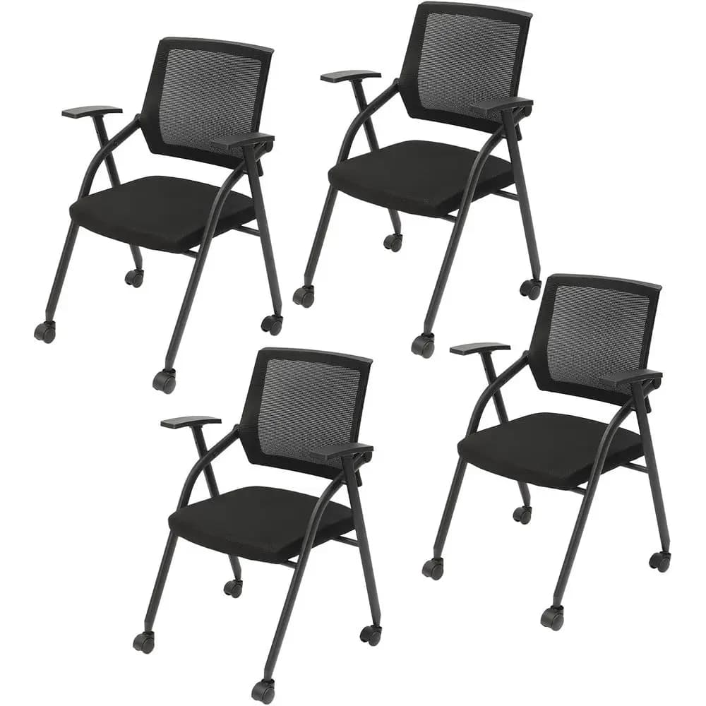 Set di 4 Sedie da Ufficio Girevoli Imbottite Nere con Ruote per Sale Conferenze, Scuole e Gaming