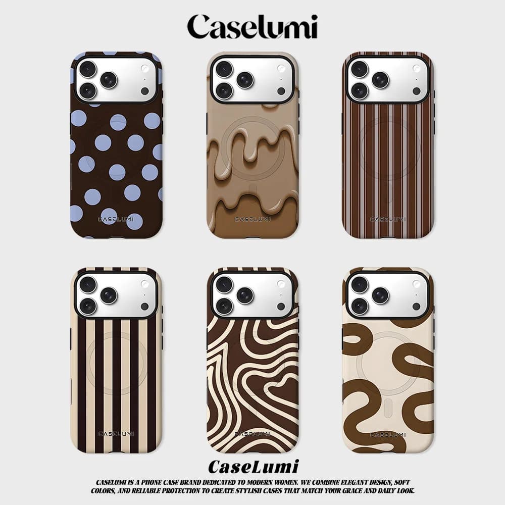 CaseLumi Matte Bumper For Magsafe Case For iPhone 17 16 15 14 Plus 13 Pro Max Shockproof Hard PC Chocolate Dots-s Cover