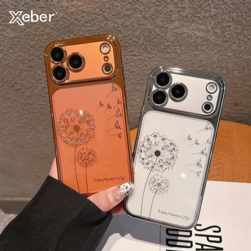 Custodia con tarassaco glitter sfumato placcatura per iPhone 17 16 15 14 13 12 11 Pro Max Mini Plus Air Bling Diamond Cover trasparente