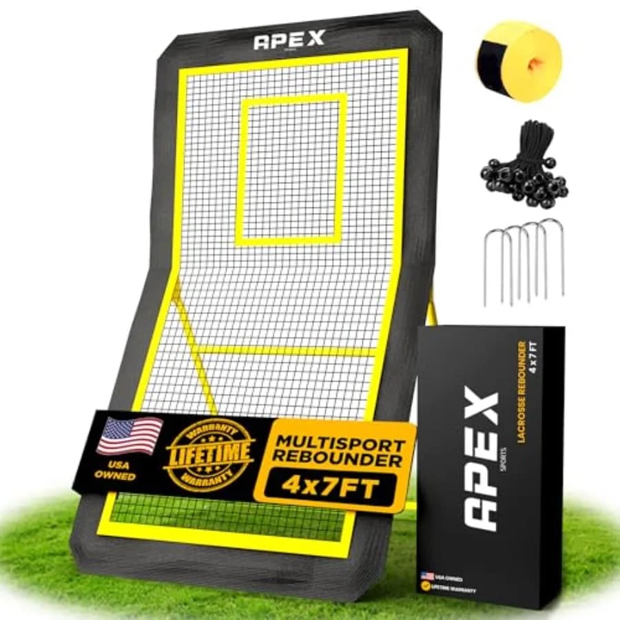 Rete di Rimbalzo Professionale per Lacrosse e Pallavolo 4x7 Piedi - Rete da Allenamento Regolabile a 5 Angoli per Calcio e Baseball