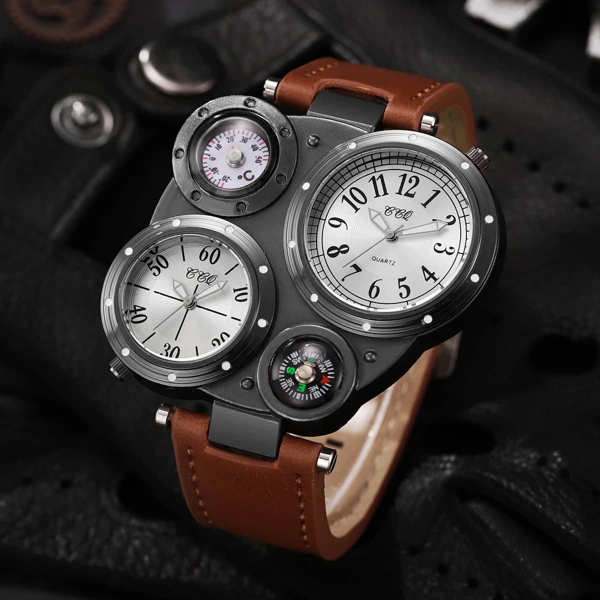 Men's quartz watches with large dial luxury casual wrist watches with leather strap Men's sports watch Relogio Masculino watch