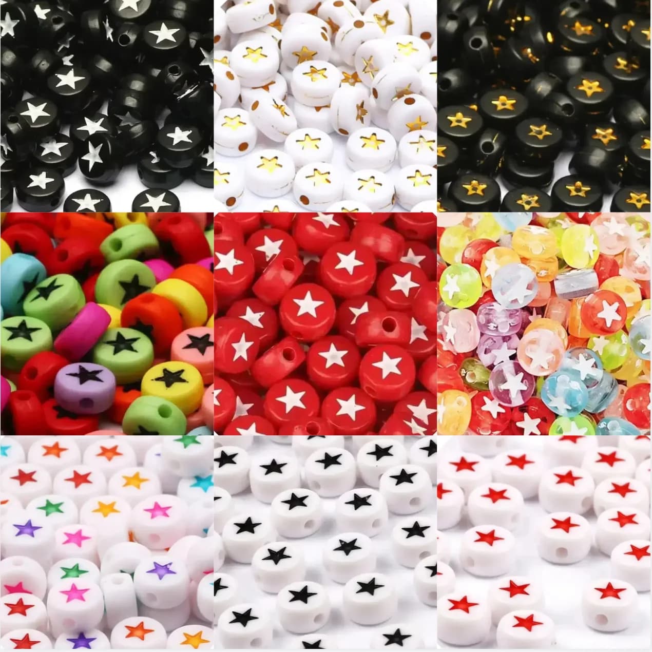 100-500 Pezzi Perline Acriliche a Forma di Stella, Perline Distanziatrici Piatte Rotonde Colorate per Creazione di Gioielli Fai-da-Te, Braccialetti, Orecchini e Accessori