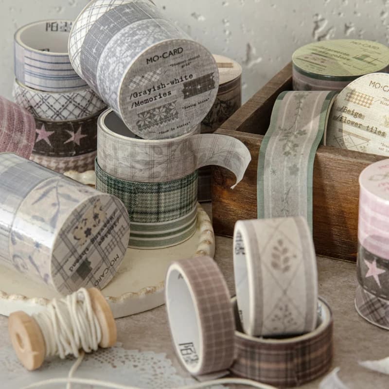 Mr.Paper 3 Rolls Washi Tape, Light Vintage Journal Decals for DIY Craft, Basic Background Sticker Roll for Photo Frame Diary Dec