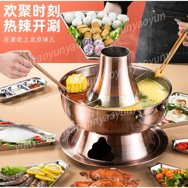 Fornello Tradizionale in Rame Viola per Hot Pot, Stufa Vintage per Shabu Shabu e Hot Pot di Agnello, Ideale per Campeggio all'Aperto