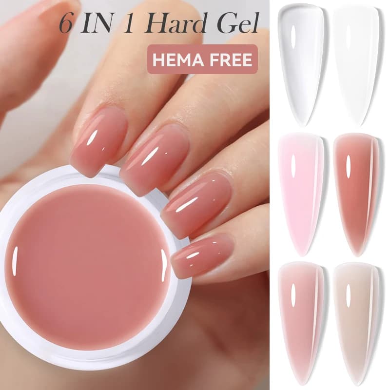 LILYCUTE 8ml 6 IN 1 Gel duro Estensione unghie Smalto gel HEMA FREE Soak Off 3D Intaglio Fiore Rinforzante Costruzione Nail Art