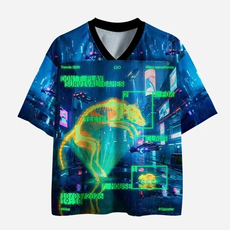 2026 Summer Fashion New Future Technology City Design 3D Printing T-shirt Quick Drying Outdoor Sports Leisure V-neck T-shirt