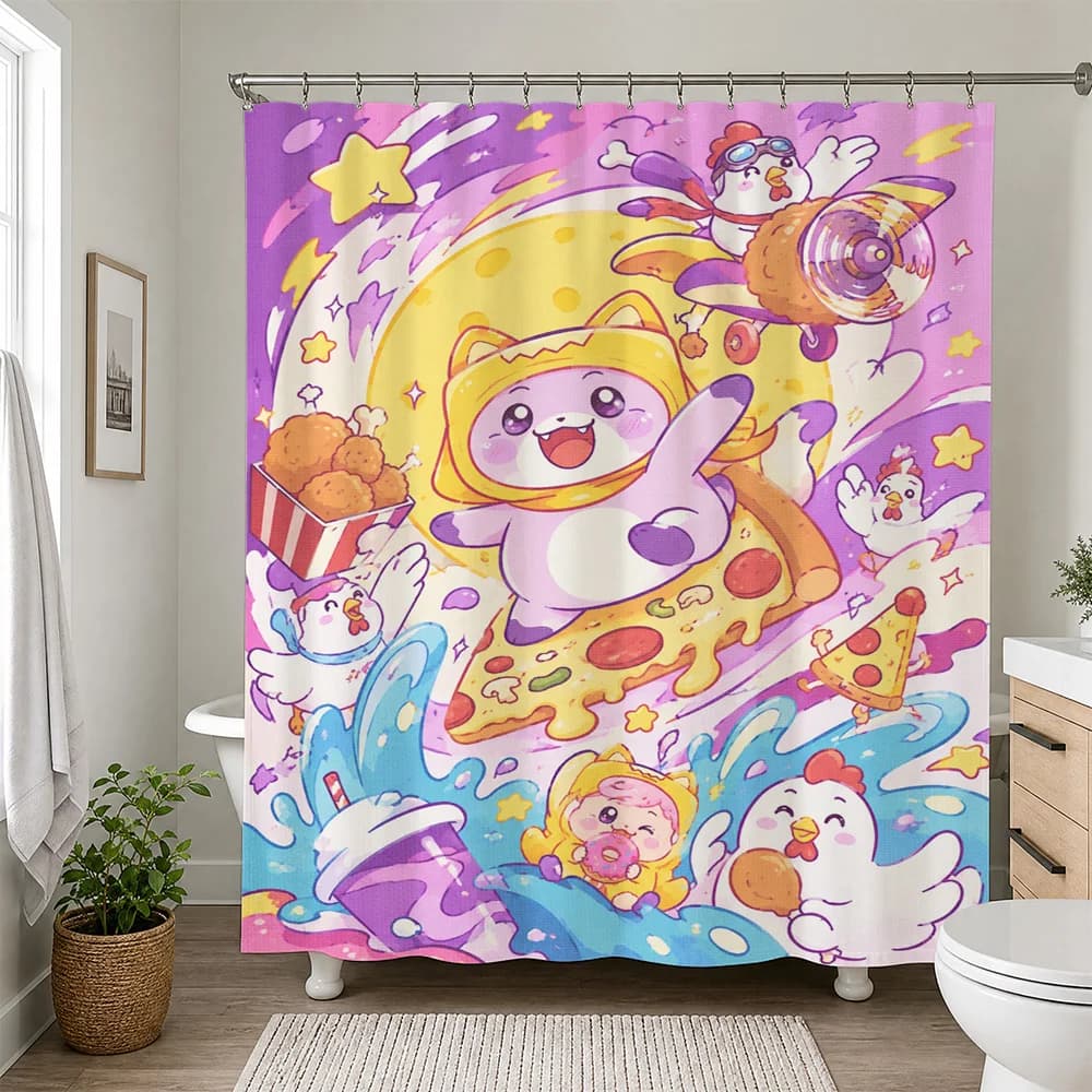 Cute Cartoon Kawaii Bubble Bath Shower Curtain Fun Colorful Kids Bathroom Decor Novelty Shower Curtain