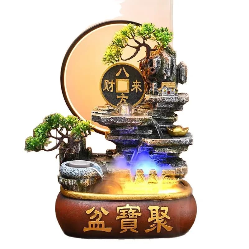 Nuova fontana a ruota in stile Feng Shui cinese, con rocce decorative, acqua scorrevole e umidificatore, ideale come regalo o ornamento.