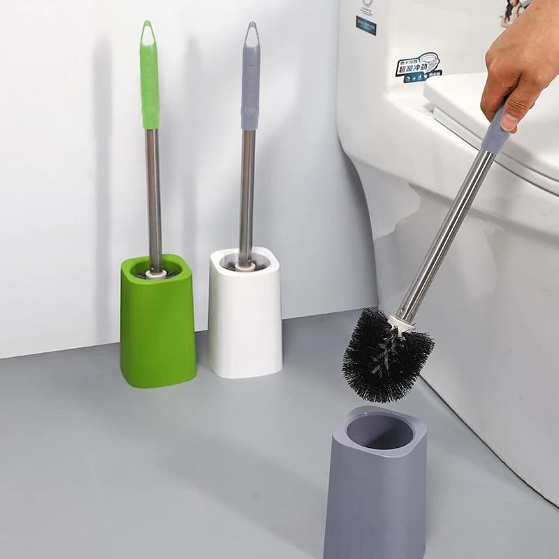 Spazzola per la pulizia del WC, Spazzola per la pulizia del bagno domestico, Senza angoli morti con base, Set con manico lungo per il bagno, Estensione per spazzola