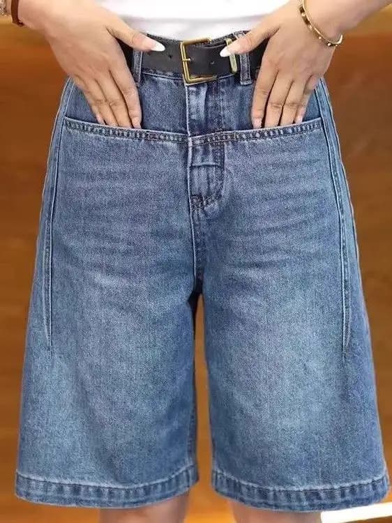 High Waist Five-Quarter Thin Denim Jeans Women's Summer Wide Leg Mid-Pant Loose Outerwear Straight Short Jeans Spring 2026
