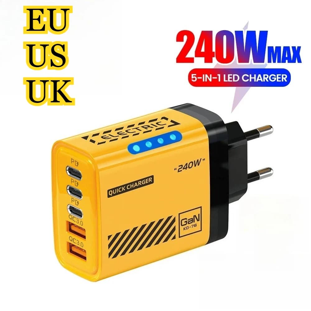 Caricatore USB Type C GaN da 240W, Adattatore da Parete per Ricarica Rapida PD QC3.0, Caricabatterie Veloce per iPhone 17 16 Xiaomi Oneplus