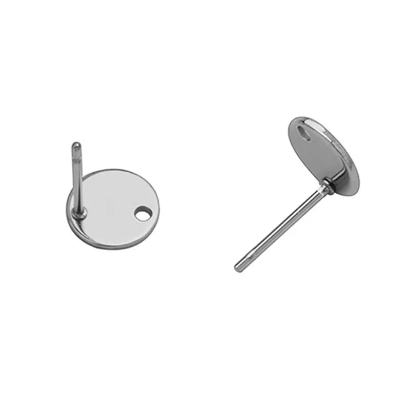 20 pz. Base per Orecchini a Perno in Acciaio Inossidabile 316L, Rotonda Piatta con Foro, 8/10/12mm, per Creazione Gioielli Fai da Te