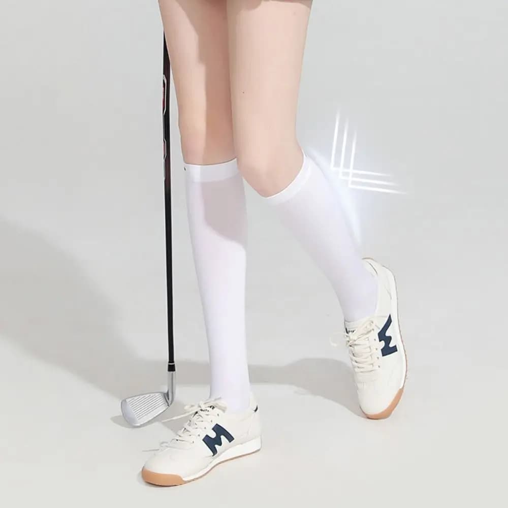 Calze Alte Nere e Bianche con Protezione Solare, in Seta Ghiaccio, per Tennis e Golf, Protezione Gambe, Articoli Sportivi, Calze Sportive Elastiche a Compressione