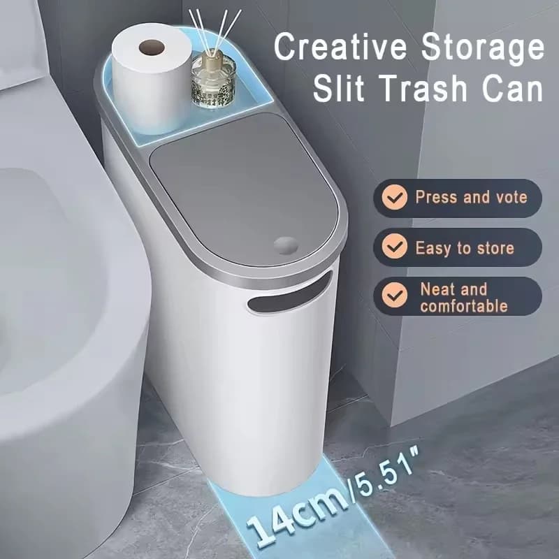 Pattumiera in plastica da 10 litri con coperchio, larghezza 14 cm, tipo pressa, pattumiera sottile, adatta per bagno, cucina, soggiorno, cestino di carta
