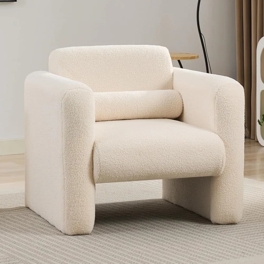 Sedia dall'accento moderno Poltrona da lettura comoda imbottita in tessuto Sherpa in pelle di agnello Poltrona imbottita morbida con schienale e cuscino per Liv