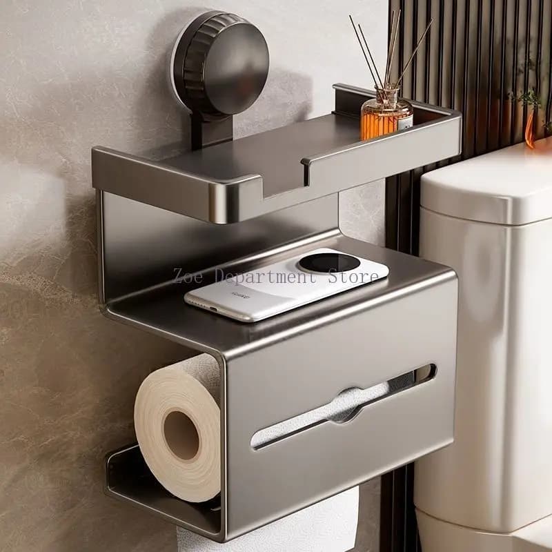 Portarotolo da Parete in Alluminio Nero, Accessorio Bagno, Porta Carta Igienica, Decorazione e Organizzazione