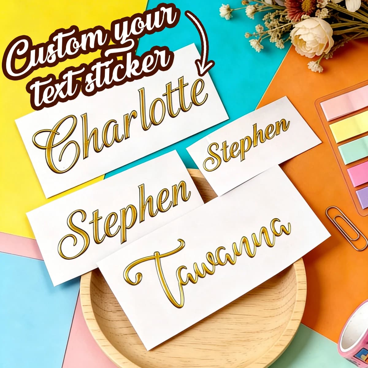 Wall decals with custom name, wedding stickers, custom decals for water bottles, custom stickers with golden crystal label