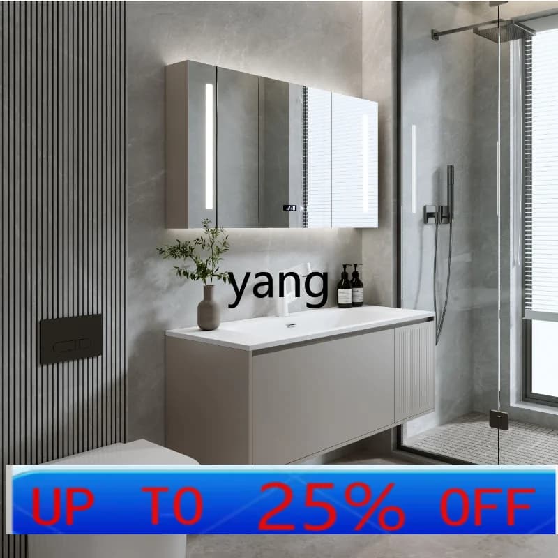 Mobile da bagno combinato in acciaio inossidabile LH, mobile da bagno con specchio intelligente, lavabo integrato in ceramica