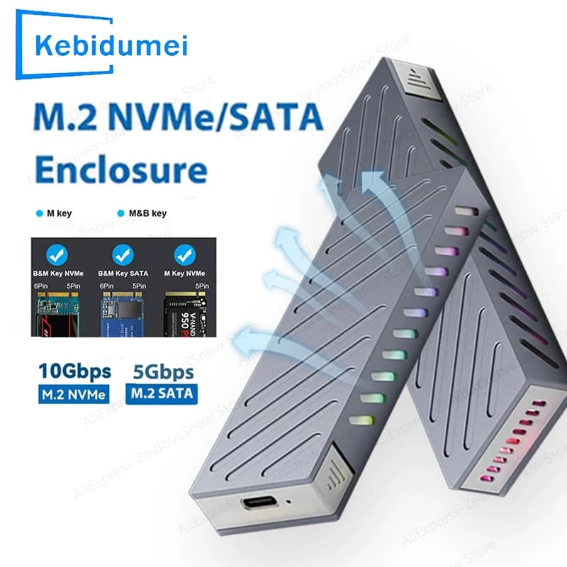 Custodia SSD M2 Custodia SSD M.2 NVMe SATA 10 Gbps USB 3.1 Tipo C Scatola esterna Adattatore doppio protocollo in alluminio Supporta chiave M e B&M