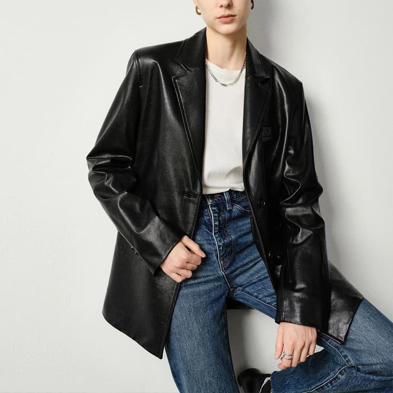 High Quality A-level Sheepskin Blazer Coats 2025 Fashion Coffe/Wine Red Women Casual Loose Streetwear Real Leather Suit Jackets