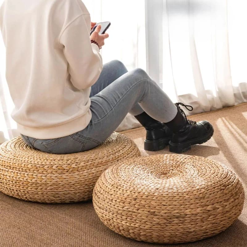Japanese Style Tatami Cushion Round Straw Woven Meditation Mat Comfortable Breathable Floor Cushion Meditation Yoga Pad Seat
