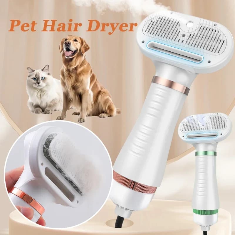 Asciugacapelli per animali domestici 2 in 1 con spazzola scorrevole Strumento per toelettatura per spazzola per cani gatto Temperatura regolabile Asciugatura professionale per depilazione