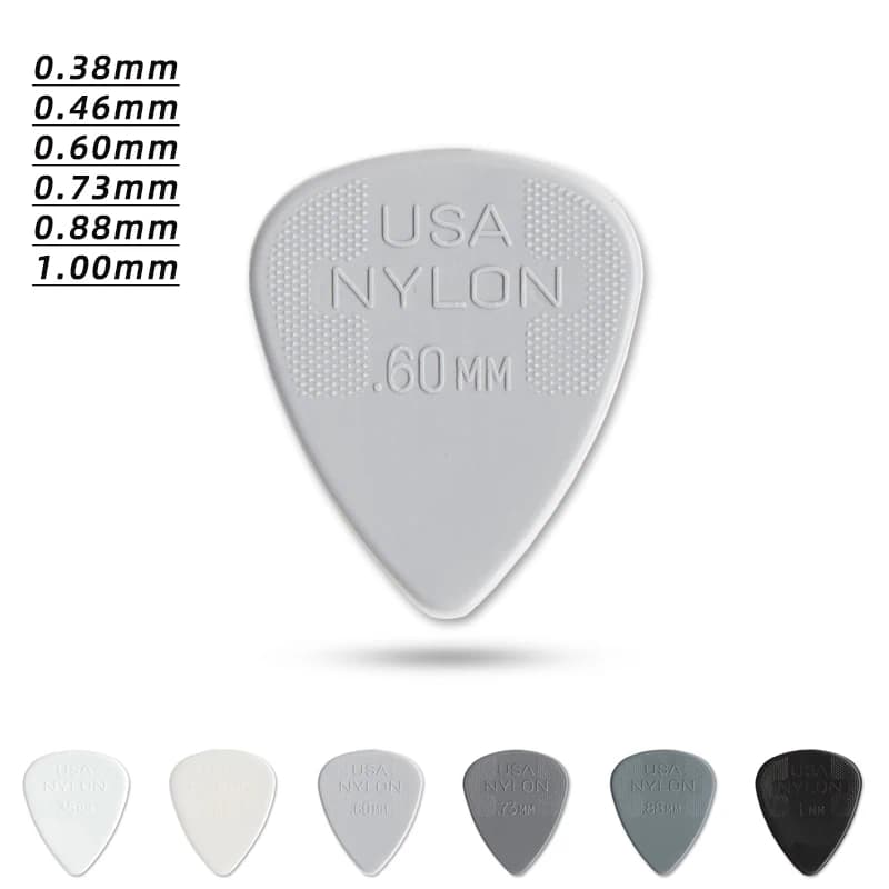 Scegli Dunlop. Plettri per chitarra acustica antiscivolo in materiale nylon STANDARD 44R. Spessore: 0,38/0,46/0,60/0,73/0,88/1,00 mm.