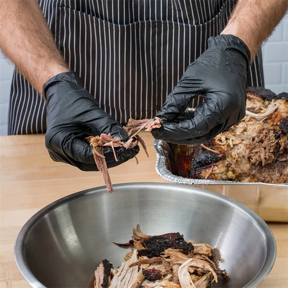 Guanti in nitrile monouso T21C senza polvere, senza lattice, 100 pezzi, neri - Ideali per la pulizia, la cucina, le lavori domestici e la manipolazione degli alimenti