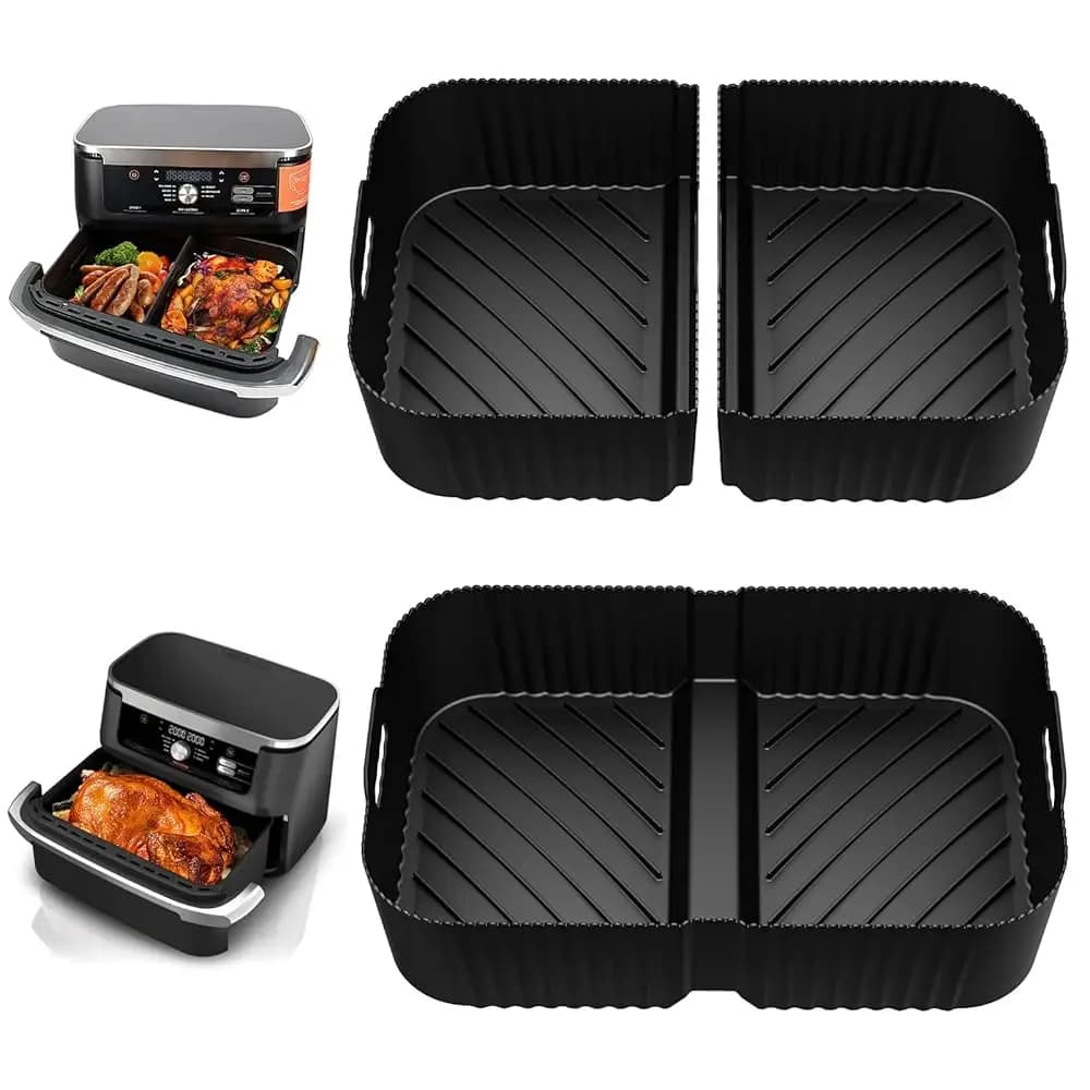 Rivestimenti in Silicone per Friggitrice ad Aria Ninja DZ071 7-QT DualZone Megazone, 2 Pezzi di Rivestimenti per Cestelli Doppi da 3,5QT e 1 Pezzo Li