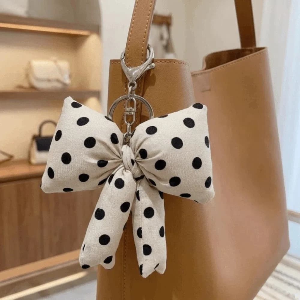 Sweet Polka Dot Bow Keychain Polyester Cotton Stuffed Bag Pendant Padded Fabric Chic Backpack Handbag Decor Women
