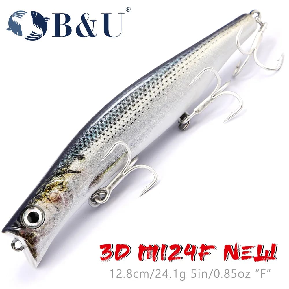B&U 124mm Minnow Richiamo hard Seabasss Floating Wobbler Exhaust Hard Jerk Fishing Richiamo Weight Transfer Long Throw Hooks