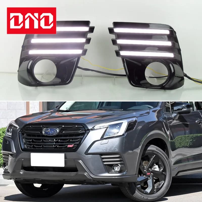 Luci diurne a LED DRL per Subaru Forester 2022 2023 2024 con indicatori di direzione gialli, fari diurni, luci di guida automatiche, fendinebbia