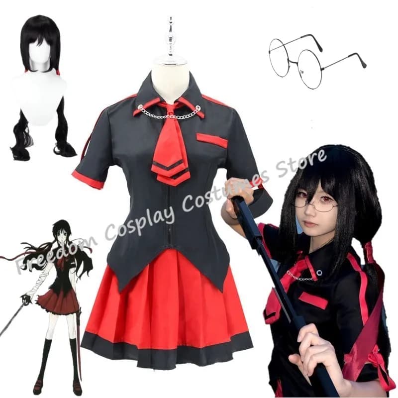 Anime Blood-C Cosplay Kisaragi Saya Costume Cosplay Wig Wig Girl Shirt Cravat Gonna Daily School Uniform Women's JK Halloween Dress