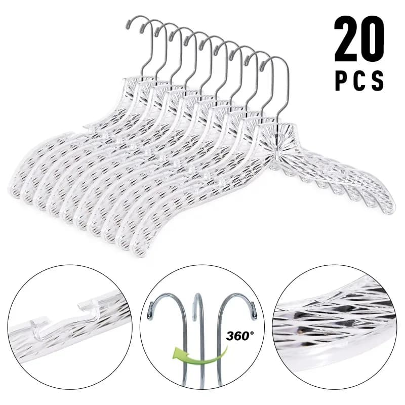 Confezione da 20, Appendiabiti in Plastica Trasparente, Robusti Ganci per Vestiti, Appendiabiti con Taglio Cristallino per Camicie, Cappotti, Vestiti, Armadio