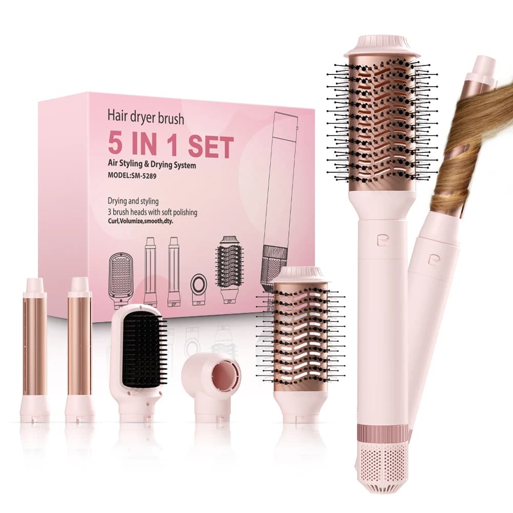 Spazzola per capelli staccabile cinque in uno, sistema di styling e asciugatura, asciugatura rapida, riccioli lisci e in stile, bigodino ondulato, capelli lisci