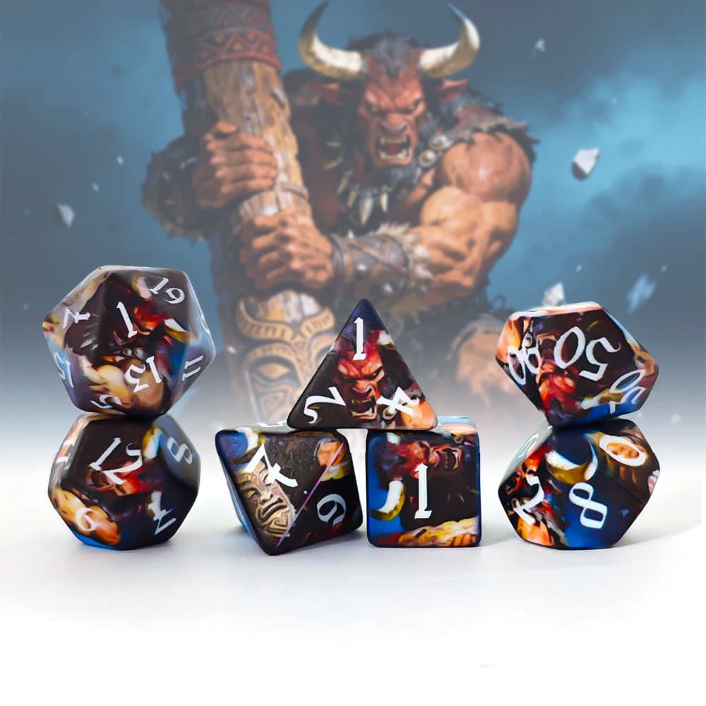 Set di dadi poliedrici a tema Minotauri da 7 pezzi – Dadi DND Fantasy Tauren con inchiostro bianco per giochi di ruolo da tavolo, Dungeons & Dragons TTRPG