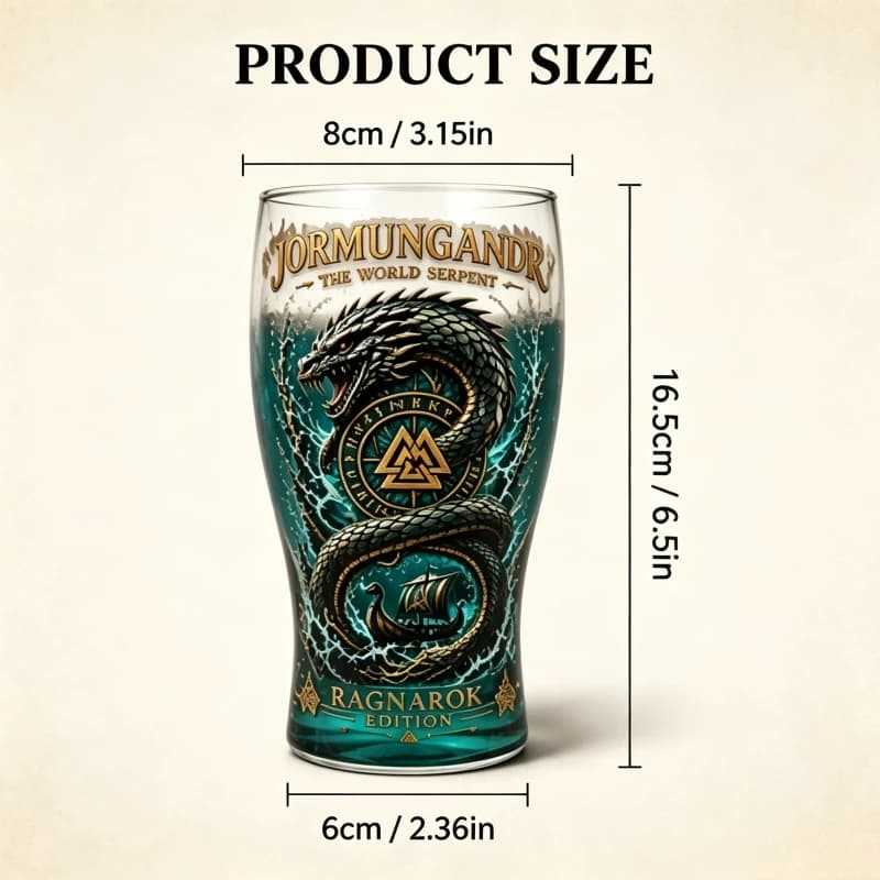 Bicchiere in Vetro con Serpente del Mondo Jormungandr della Mitologia Norrena, Boccale da Birra Vichingo Ragnarok, Articolo da Collezione per Uomini