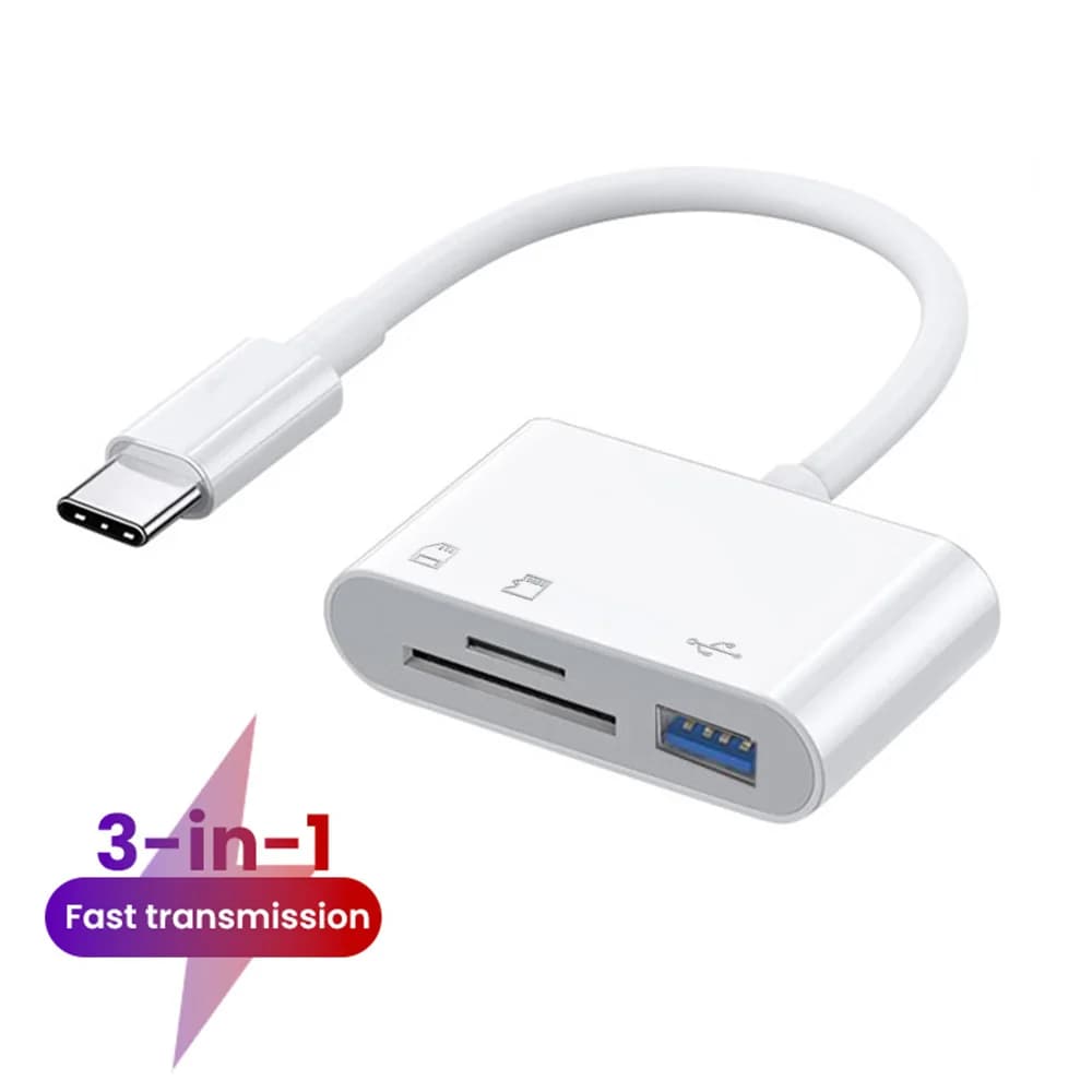 Lettore di schede multifunzione 3 in 1 di tipo C da USB C a SD TF, convertitore OTG per telefoni e tablet Huawei, Samsung, Xiaomi