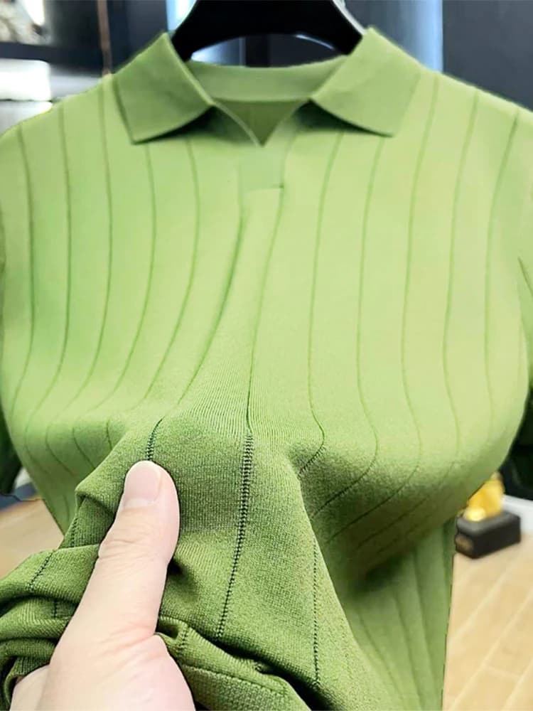 Elegant Color Knitted Shirt Short Sleeve Slim Fit Summer Thin Elastic Business Casual T-Shirt for Men Breathable C...