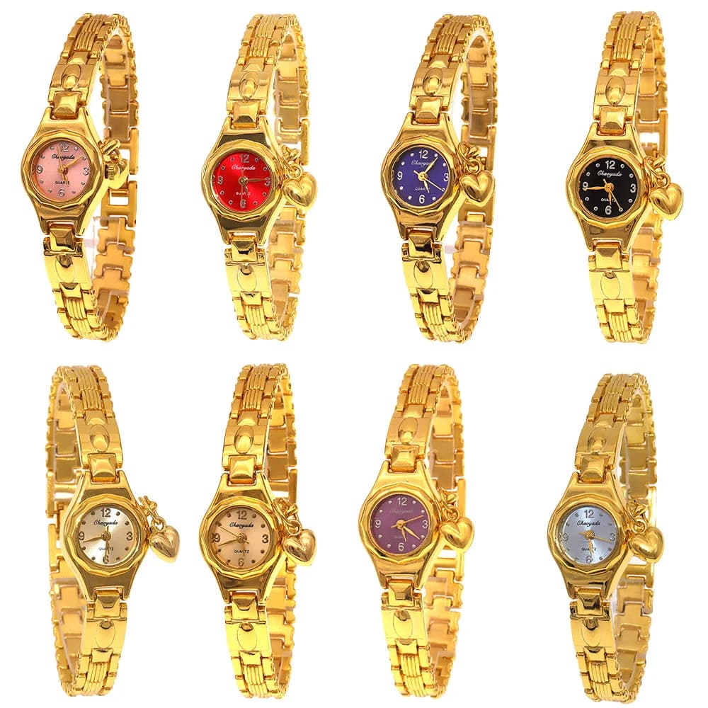 8Pcs Luxury Gold Watch for Women Small Dial Elegant Female Wristwatch Fashionable Female Clock
