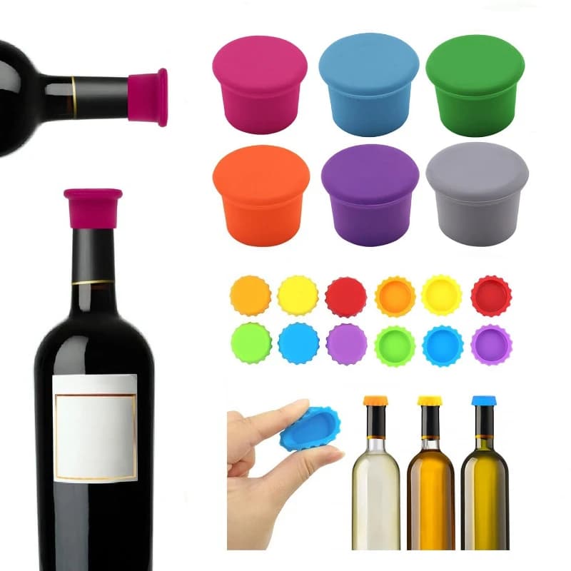 Tappi riutilizzabili per bottiglie di vino in silicone e tappi in vetro per vino, vino rosso e champagne