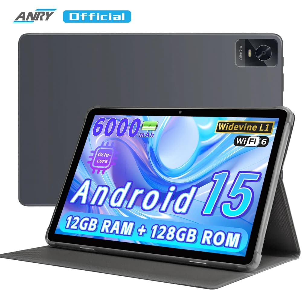 Tablet Android 15 da 10,1 pollici, 12 GB (6+6 GB)+128 GB, processore Octa-core, doppia fotocamera, doppi altoparlanti, 1280X800 IPS, batteria da 6000 mAh